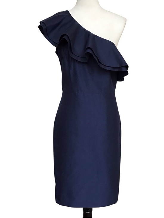 J. Crew Dresses & Skirts - J Crew Navy Blue Silk Blend One Shoulder Ruffle Dress NEW